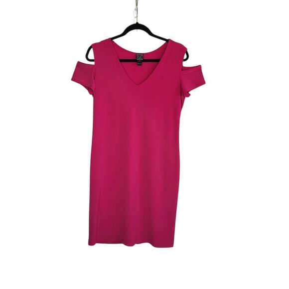 Clara Sunwoo Cold Shoulder Sheath Mini Dress Small Pink V-neck Slinky Stretch - Picture 5 of 9